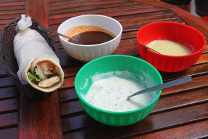 samareno pita sandwich and sauces falafel cafe 
 - Costa Rica